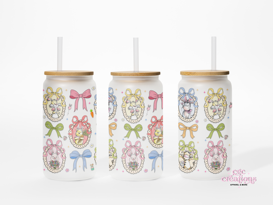 Cute Bear Easter 16oz Glass Cup With Lid