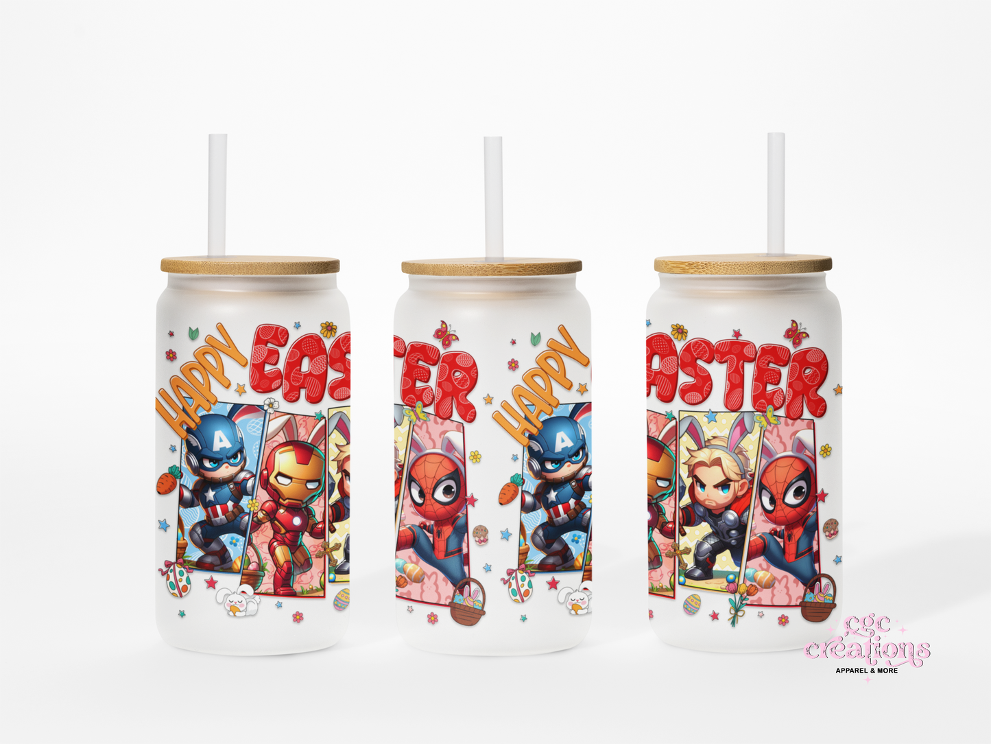 Hero Easter 16oz Glass Cup With Lid
