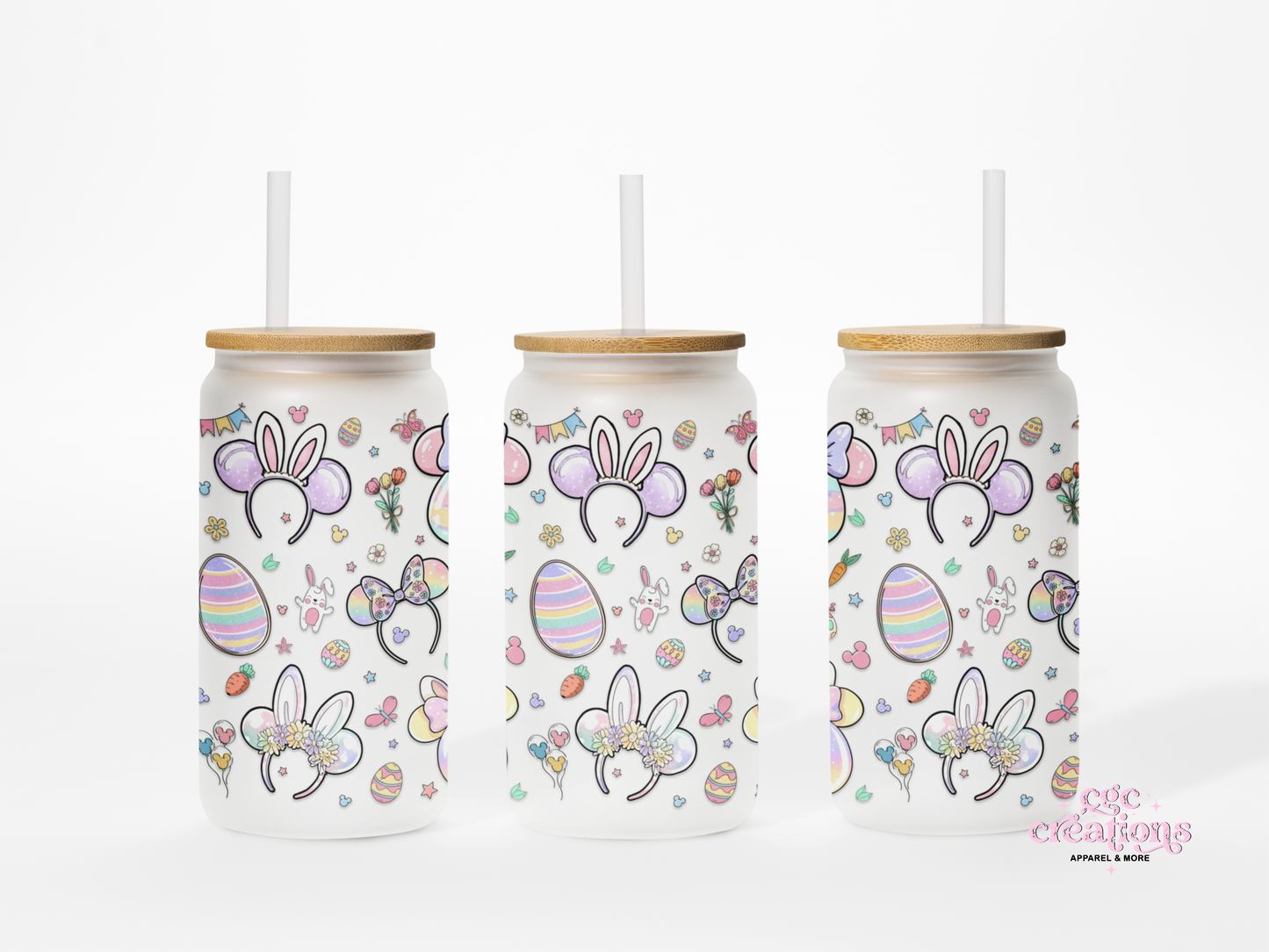 Easter Mouse Ears 16oz Glass Cup With Lid