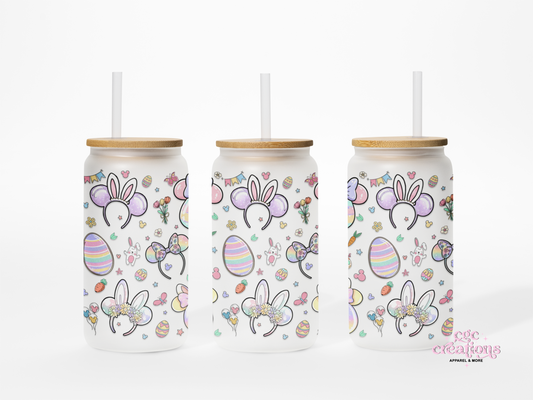 Easter Mouse Ears 16oz Glass Cup With Lid