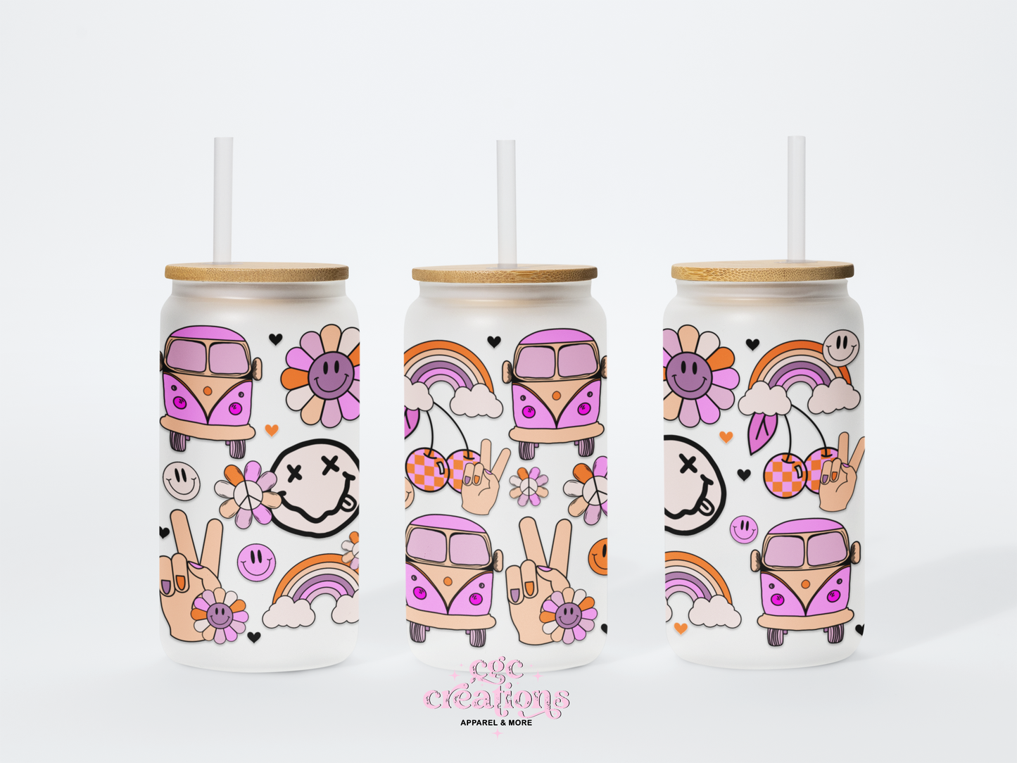 Groovy 16oz Glass Cup With Lid