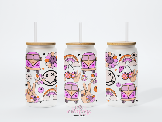 Groovy 16oz Glass Cup With Lid