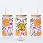 Boho Celestial Sun & Moon 16oz Glass Cup With Lid