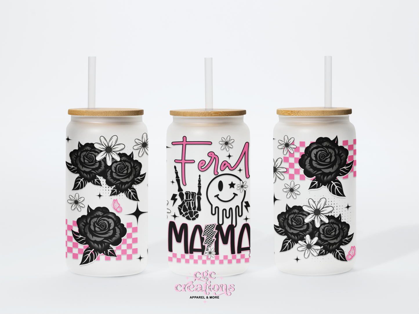 Feral Mama 16oz Glass Cup With Lid