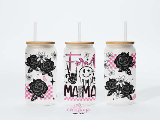 Feral Mama 16oz Glass Cup With Lid