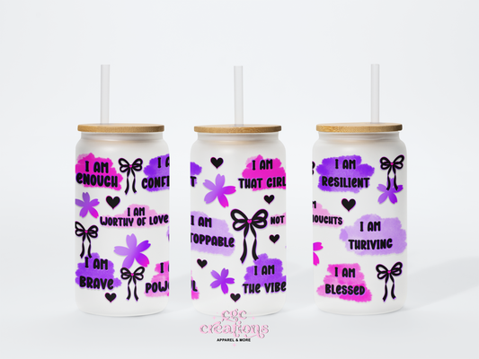 Affirmations 16oz Glass Cup With Lid