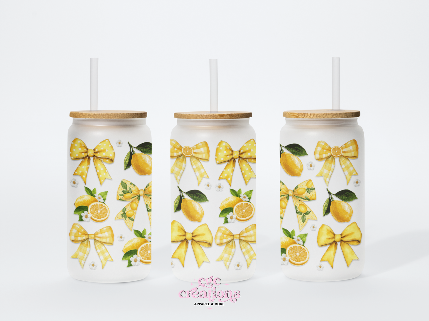 Lemons Coquette 16oz Glass Cup With Lid