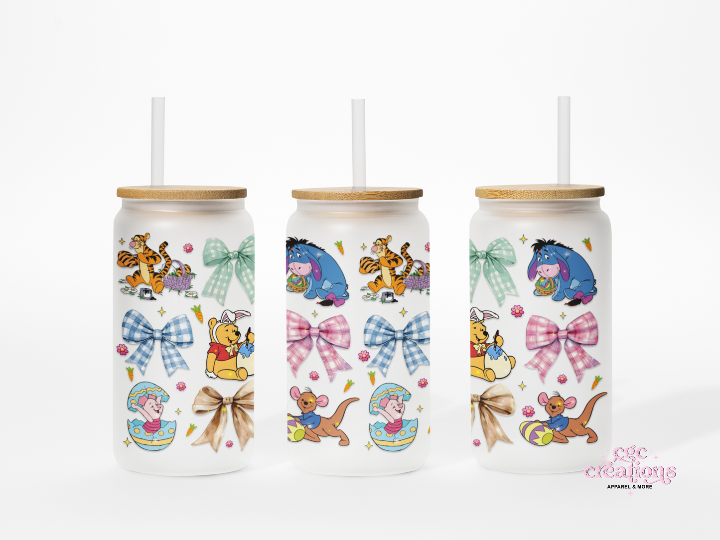 Easter Eggs & Bows 16oz Glass Cup With Lid