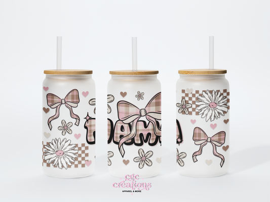 Mama 16oz Glass Cup With Lid