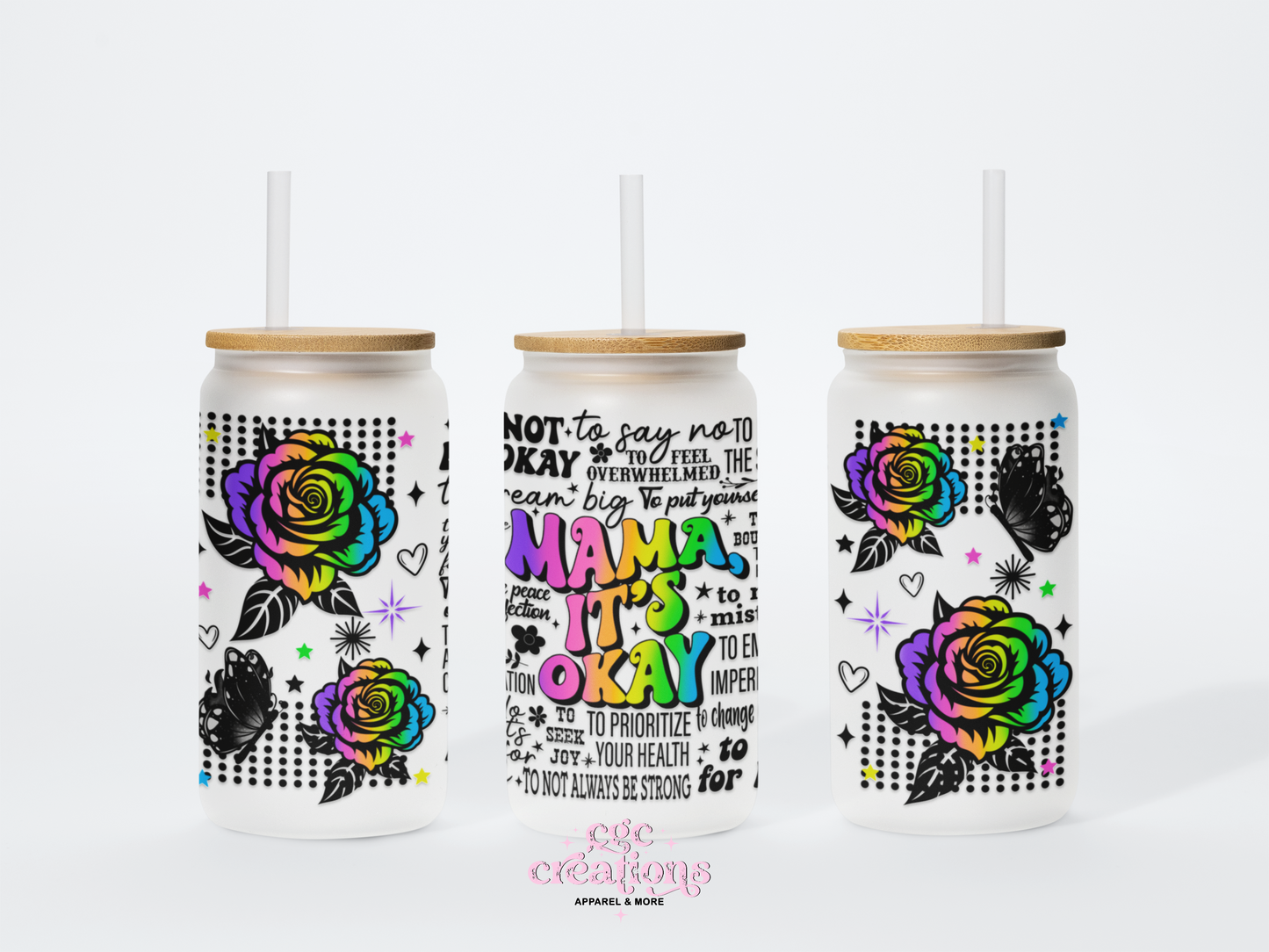 Mama It's Ok 16oz Glass Cup With Lid