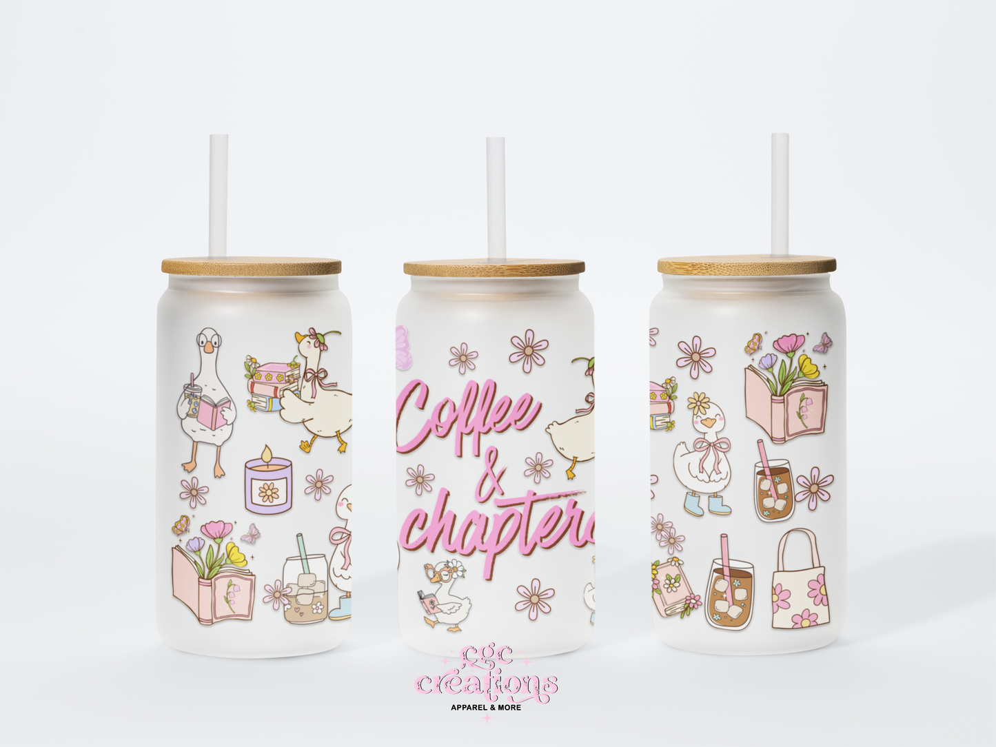 Coffee & Chapters 16oz Glass Cup With Lid