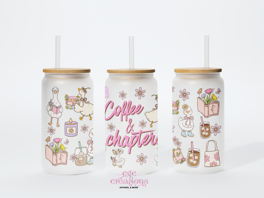 Coffee & Chapters 16oz Glass Cup With Lid