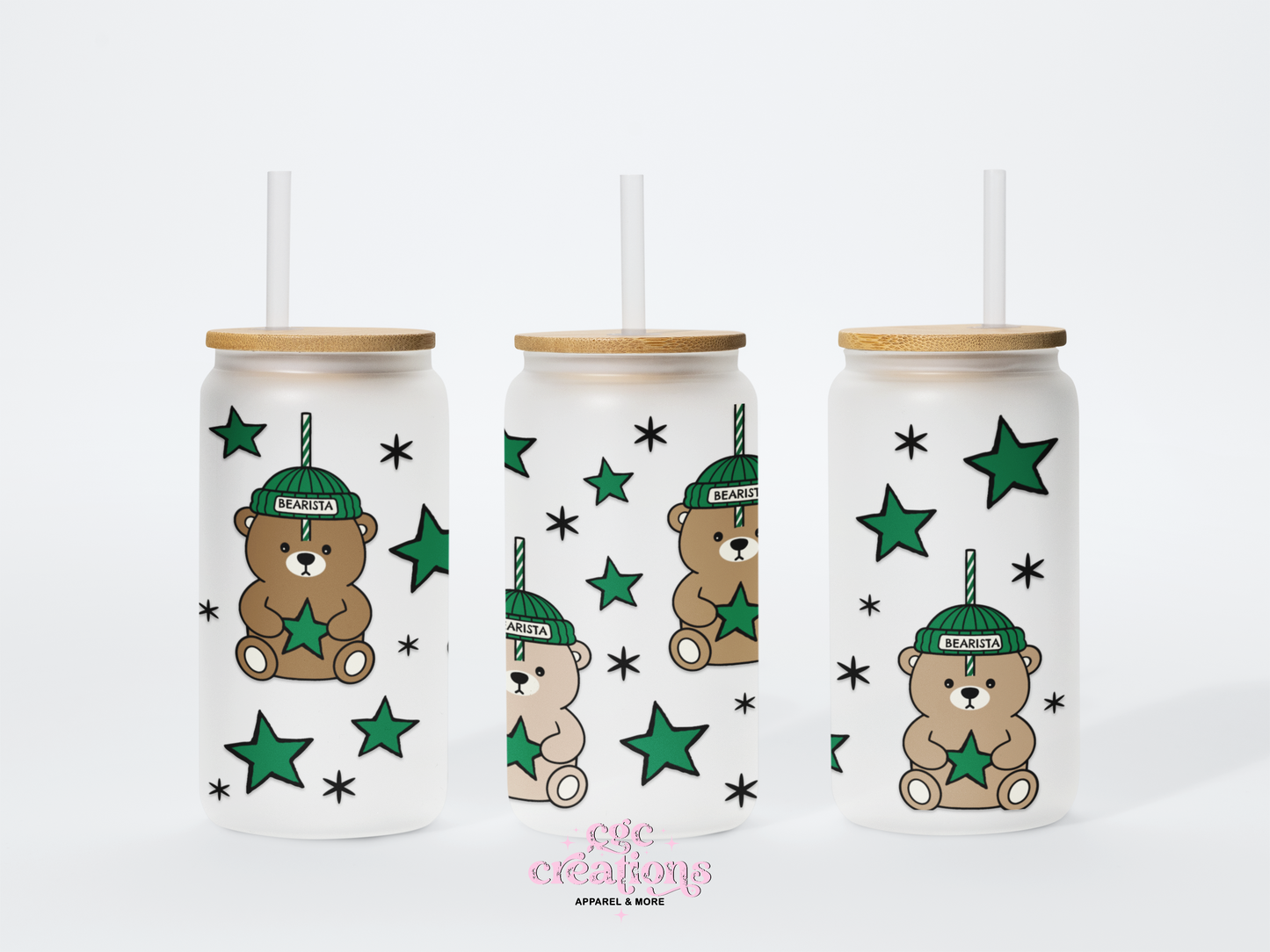 Bear Glass 16oz Glass Cup With Lid