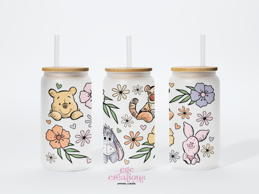 Bear 16oz Glass Cup With Lid