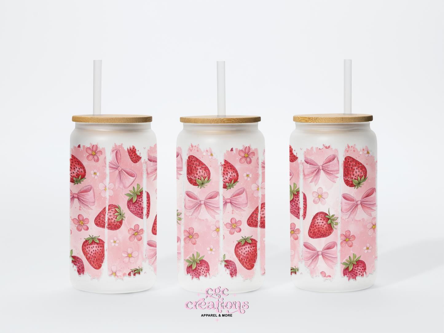 Strawberries & Coquettes 16oz Glass Cup With Lid