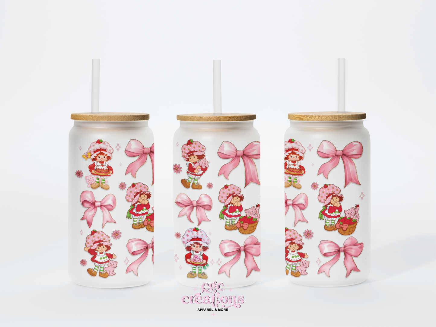 Strawberry Short 16oz Glass Cup With Lid