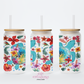 Floral Turtles 16oz Glass Cup With Lid