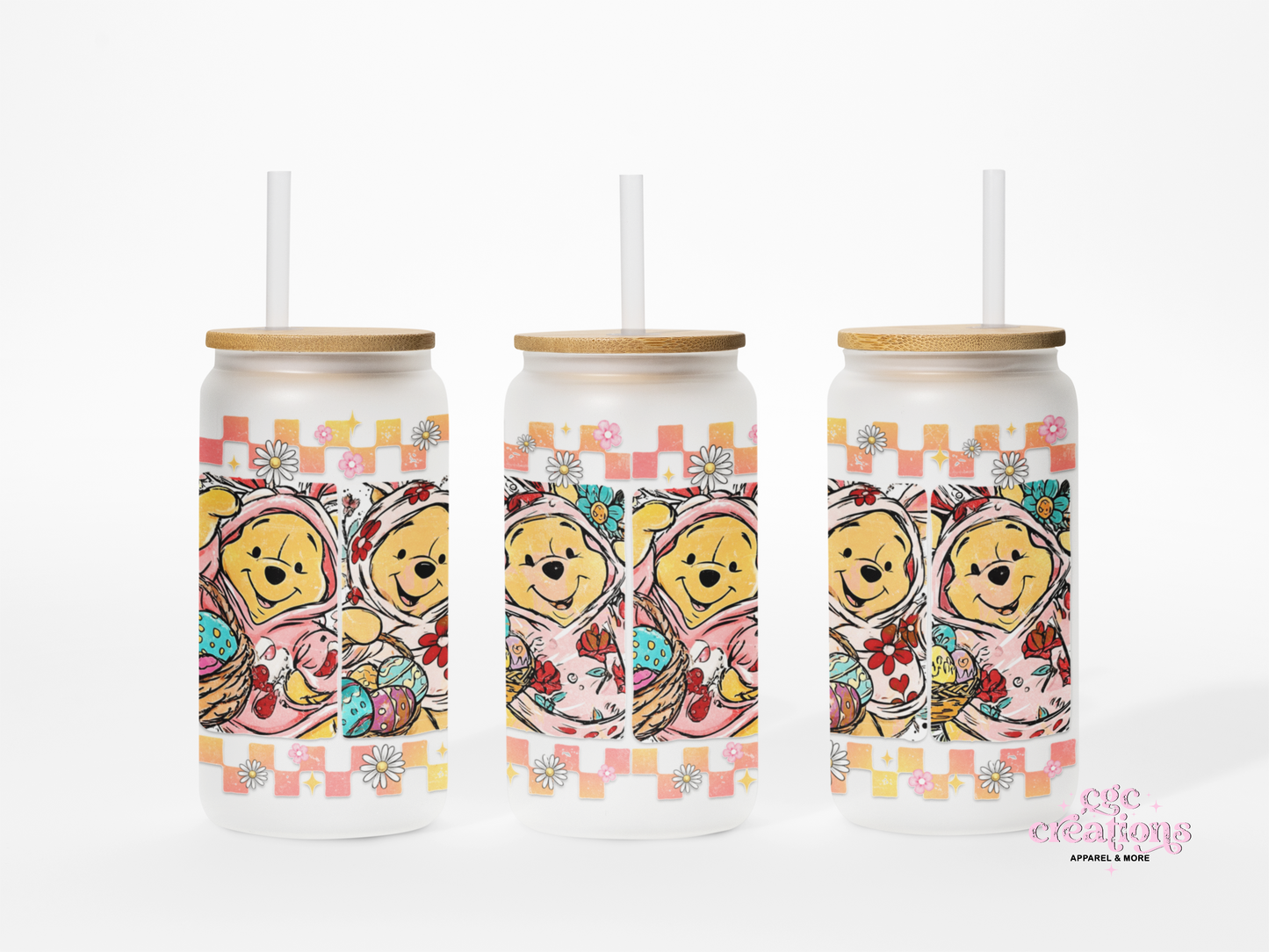 Easter Bear 16oz Glass Cup With Lid