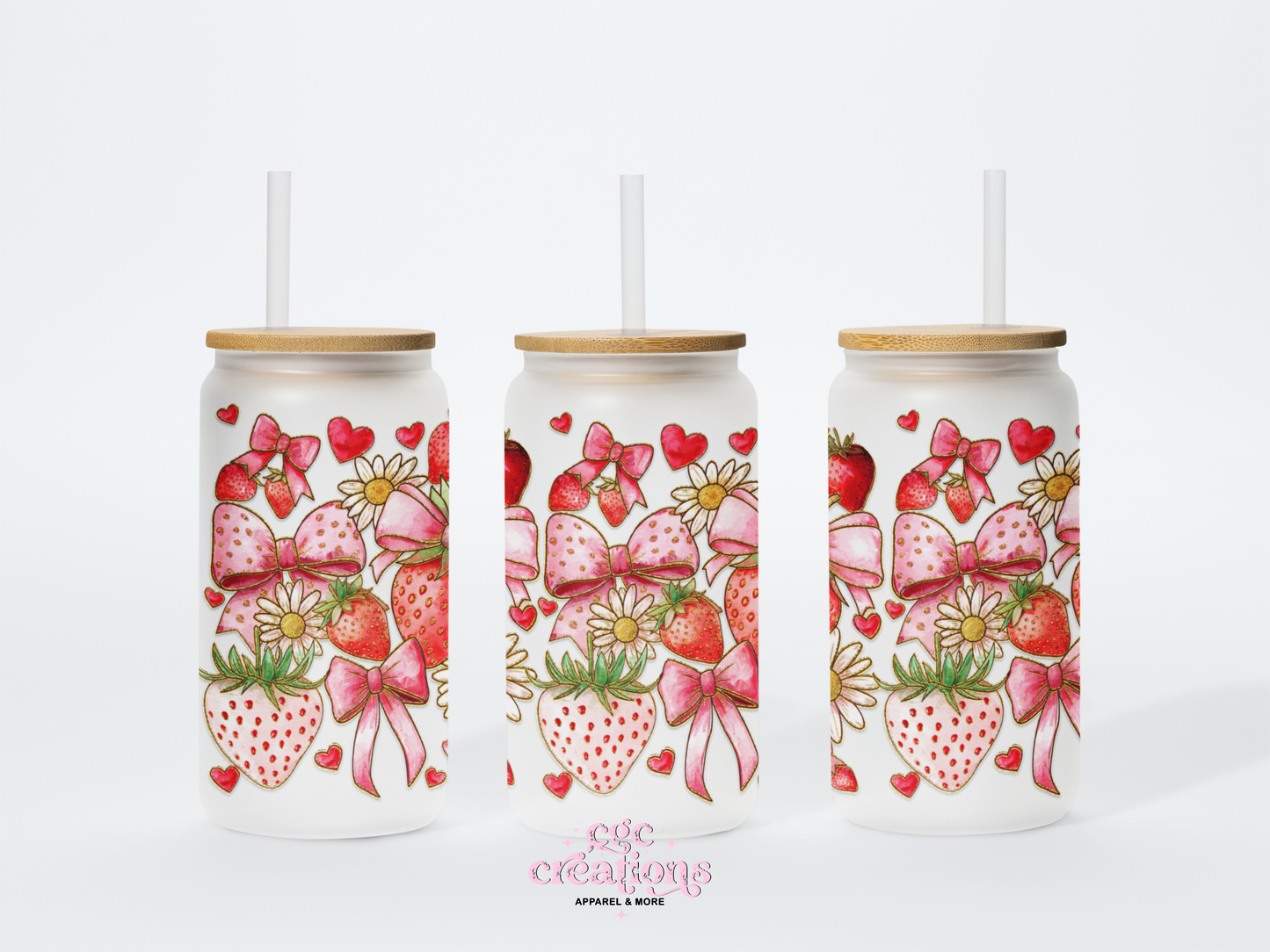 Strawberries & Coquettes # 2 16oz Glass Cup With Lid