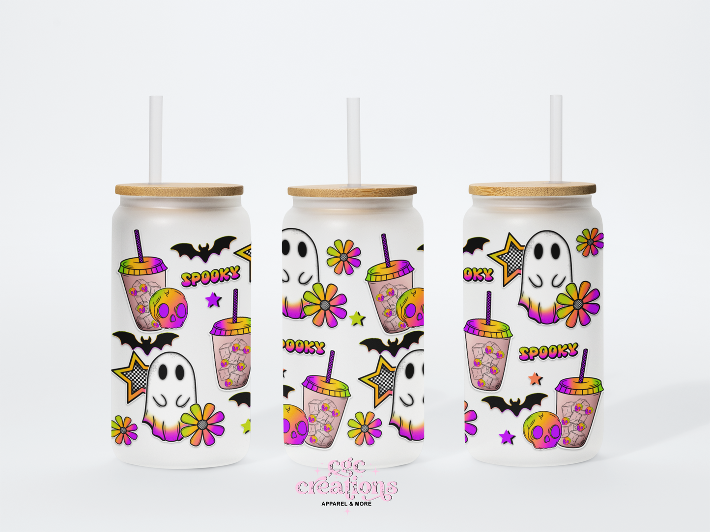 Spooky Ghostie 16oz Glass Cup With Lid