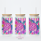 Floral Turtles 16oz Glass Cup With Lid