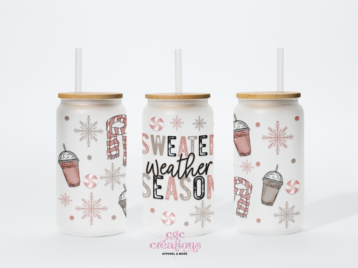 Sweater Weather 16oz Glass Cup With Lid
