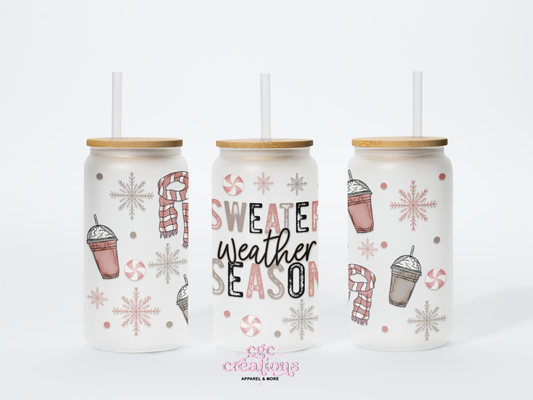 Sweater Weather 16oz Glass Cup With Lid
