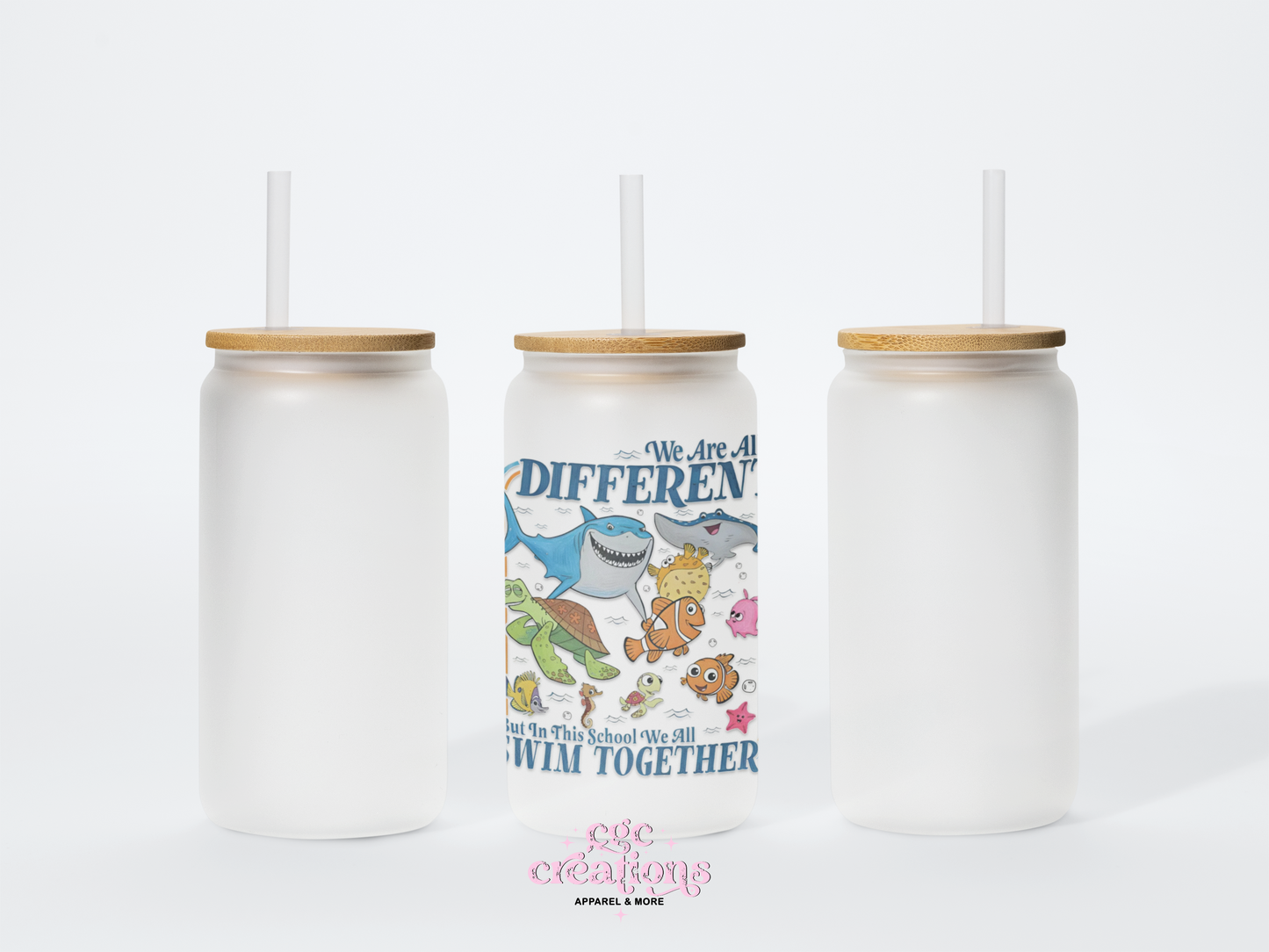 Swim Together 16oz Glass Cup With Lid