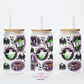 Spooky Stamp Collage 16oz Glass Cup With Lid