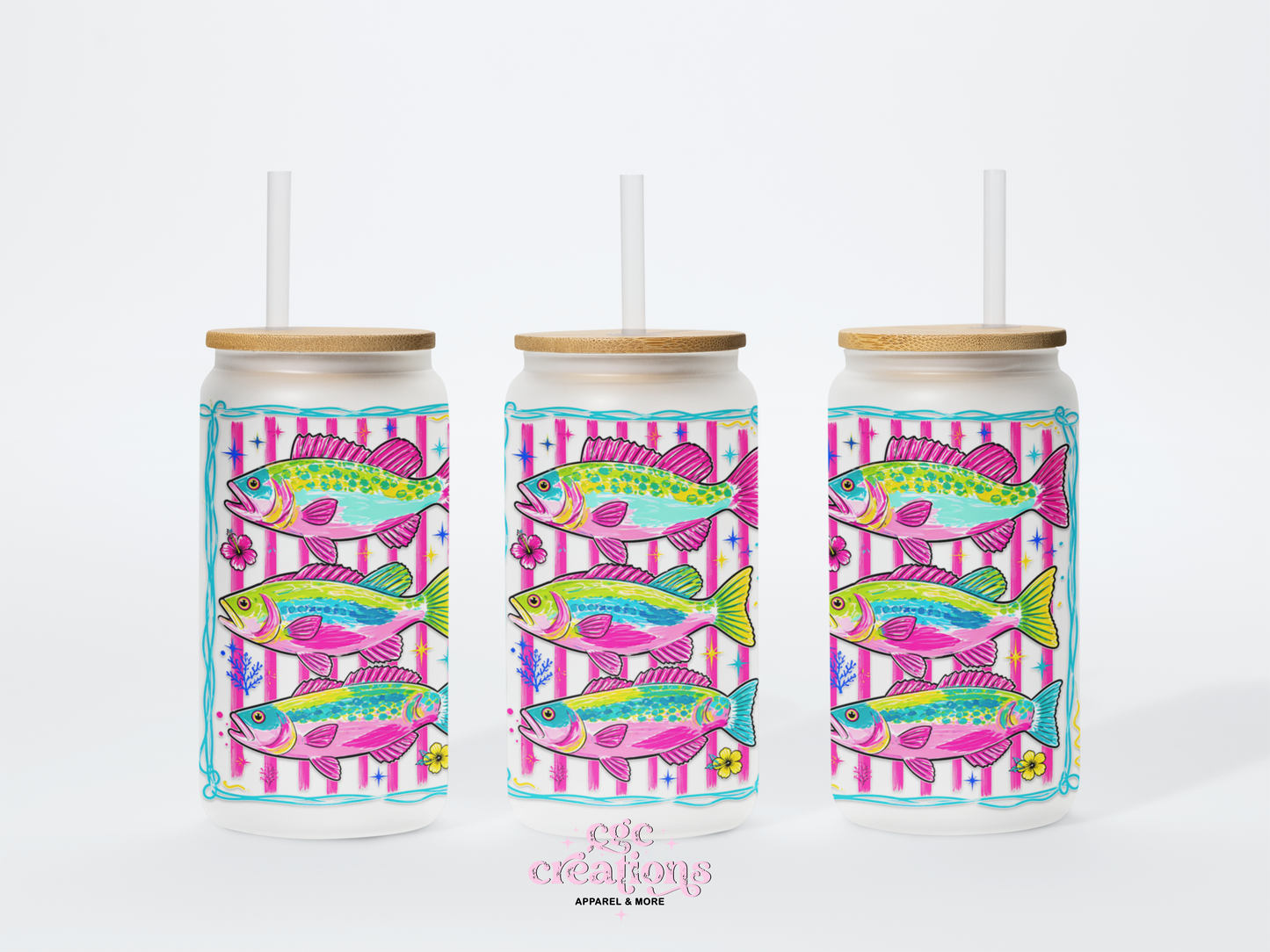 Fish 16oz Glass Cup With Lid