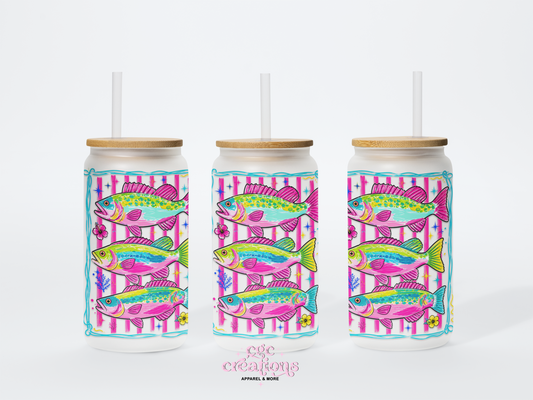 Fish 16oz Glass Cup With Lid