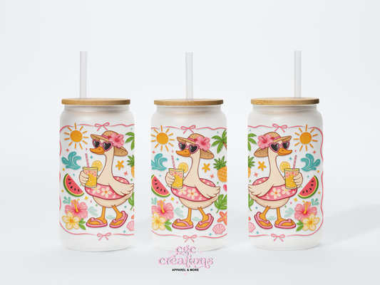 Summer Goose 16oz Glass Cup With Lid