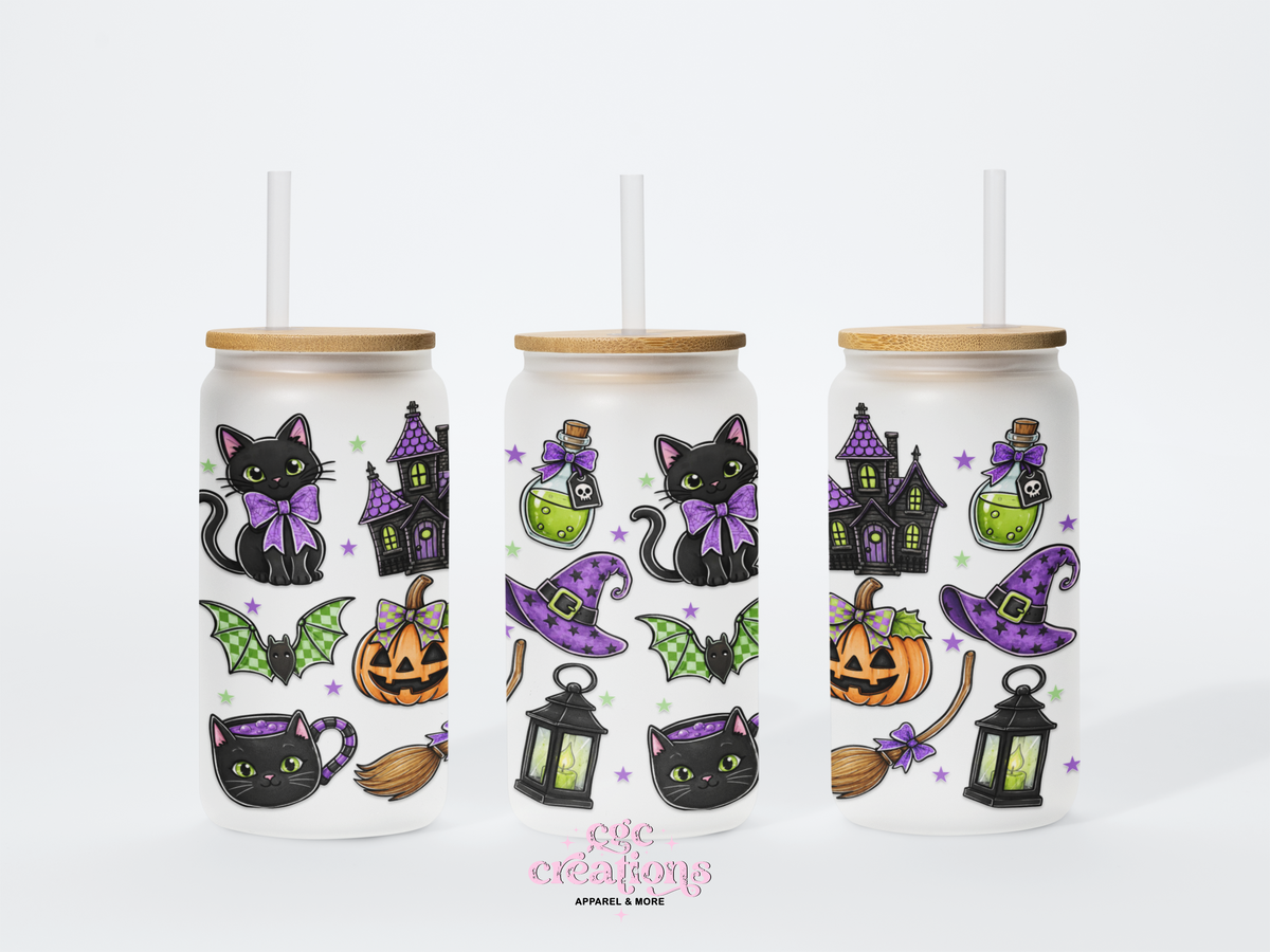Halloween Collage 16oz Glass Cup With Lid