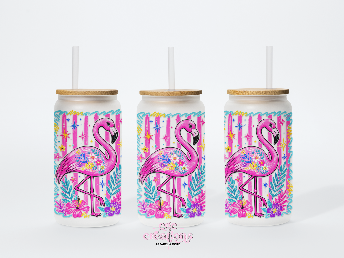 Flamingo 16oz Glass Cup With Lid