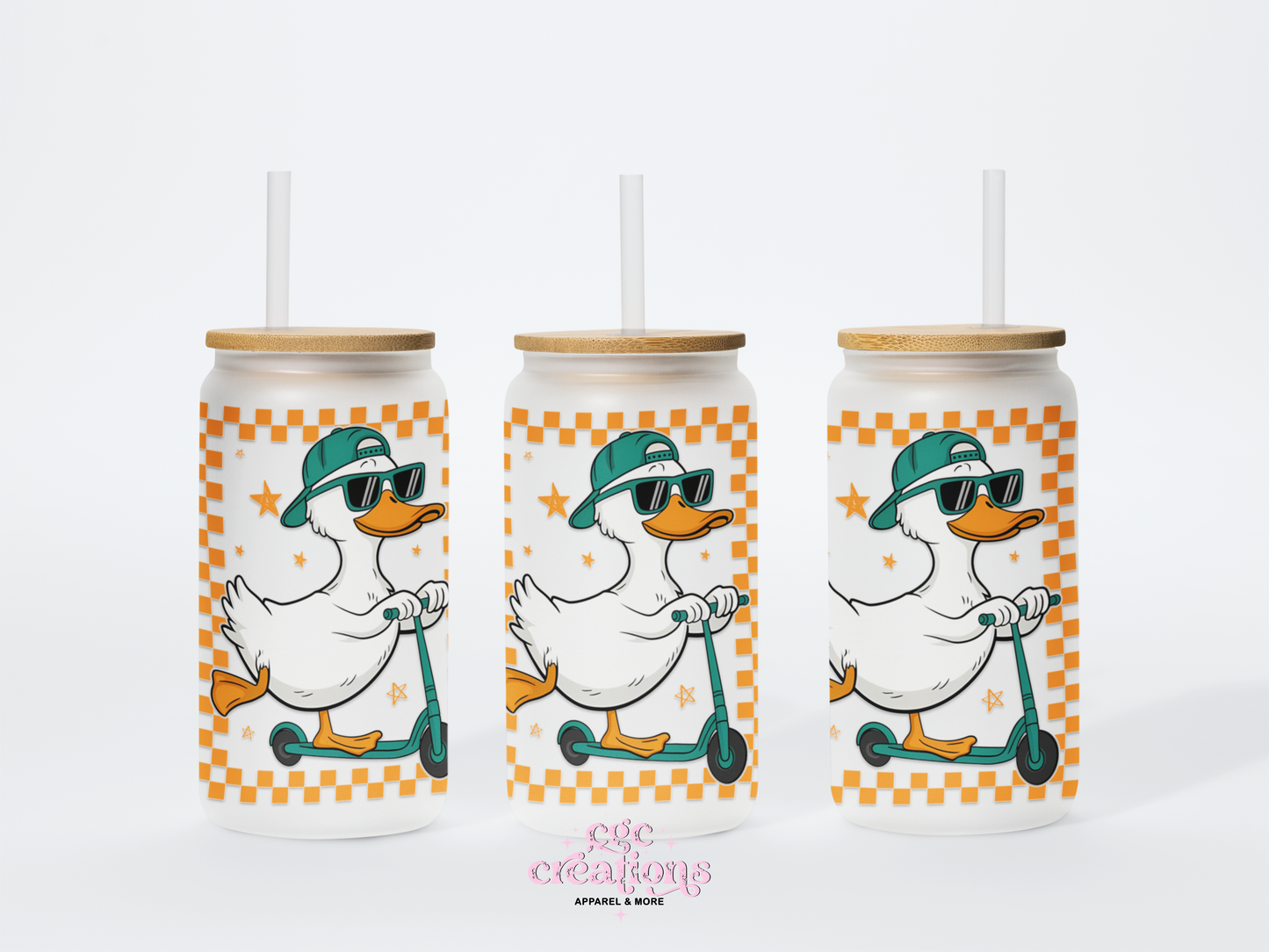 Skateboard Duck 16oz Glass Cup With Lid