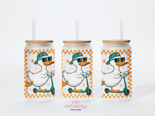 Skateboard Duck 16oz Glass Cup With Lid
