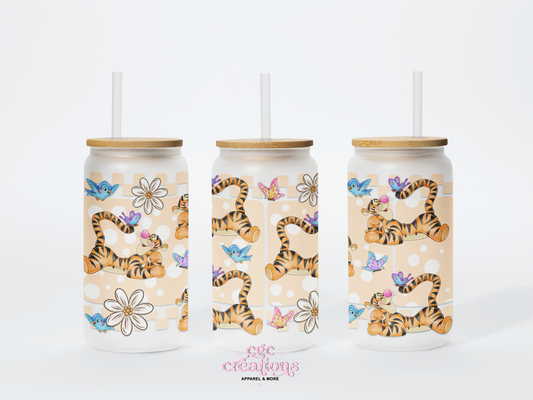 Tiger 16oz Glass Cup With Lid