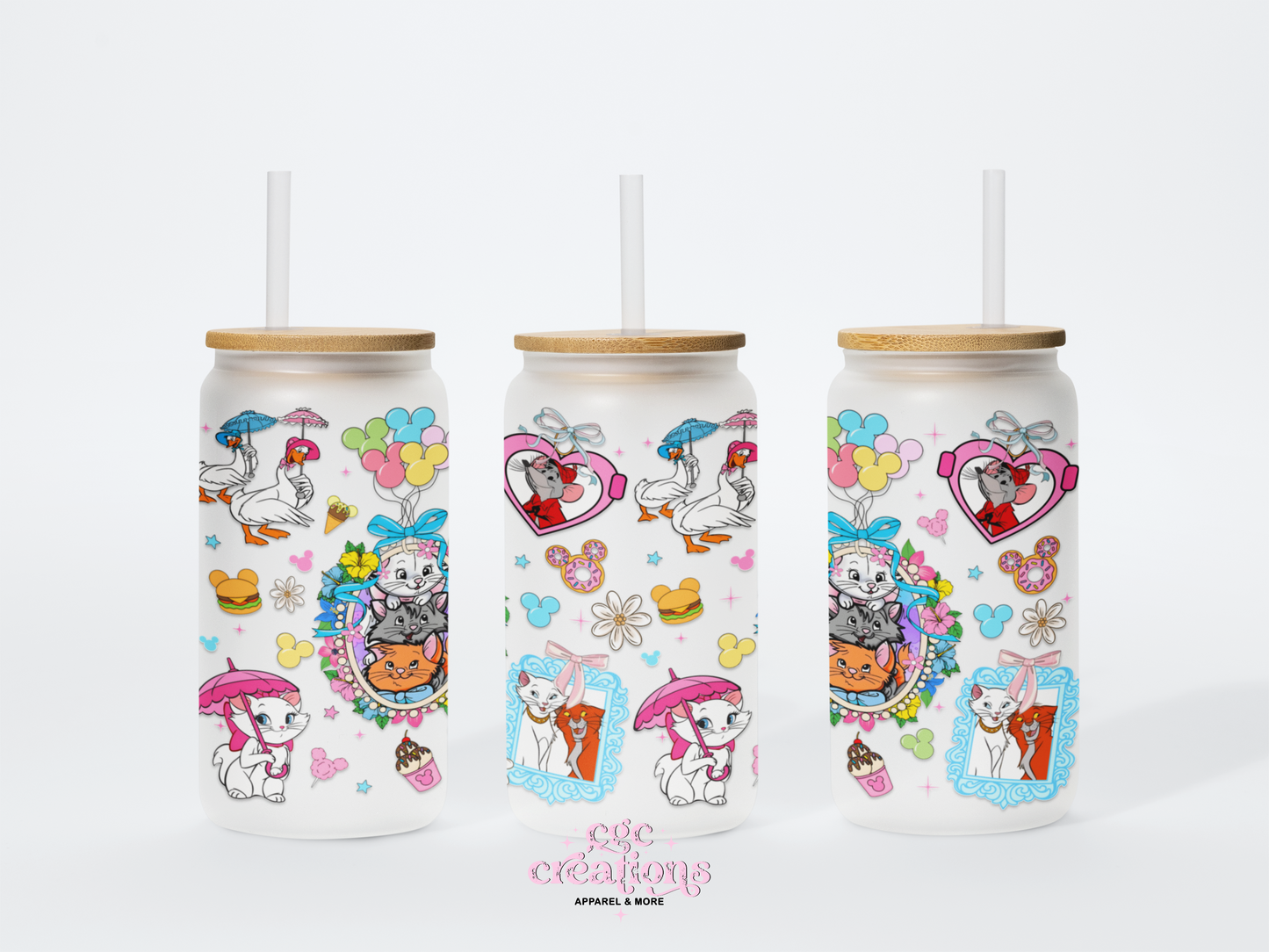 Pink Bow Kitty 16oz Glass Cup With Lid
