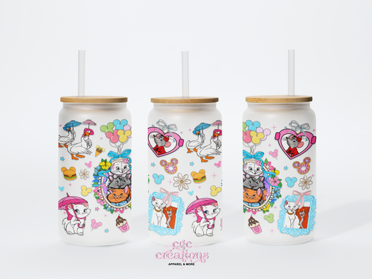 Pink Bow Kitty 16oz Glass Cup With Lid