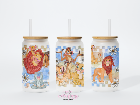 King Of The Jungle 16oz Glass Cup With Lid