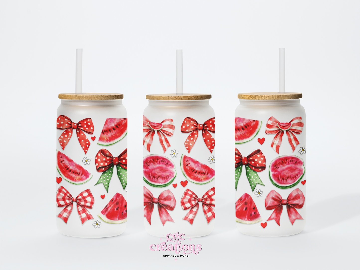 Watermelon & Coquettes 16oz Glass Cup With Lid
