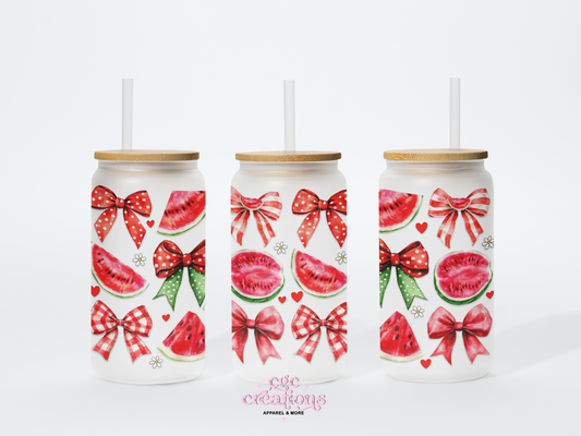 Watermelon & Coquettes 16oz Glass Cup With Lid