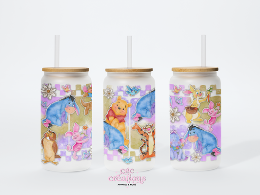 Cute Bear Cup 16oz Glass Cup With Lid