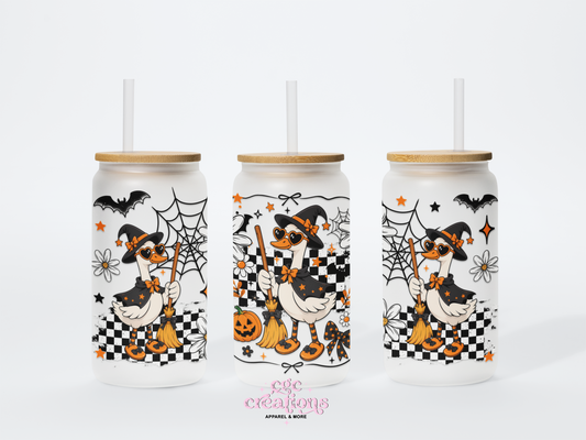 Halloween Goose 16oz Glass Cup With Lid