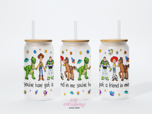 Space Ranger And Cowboy 16oz Glass Cup With Lid