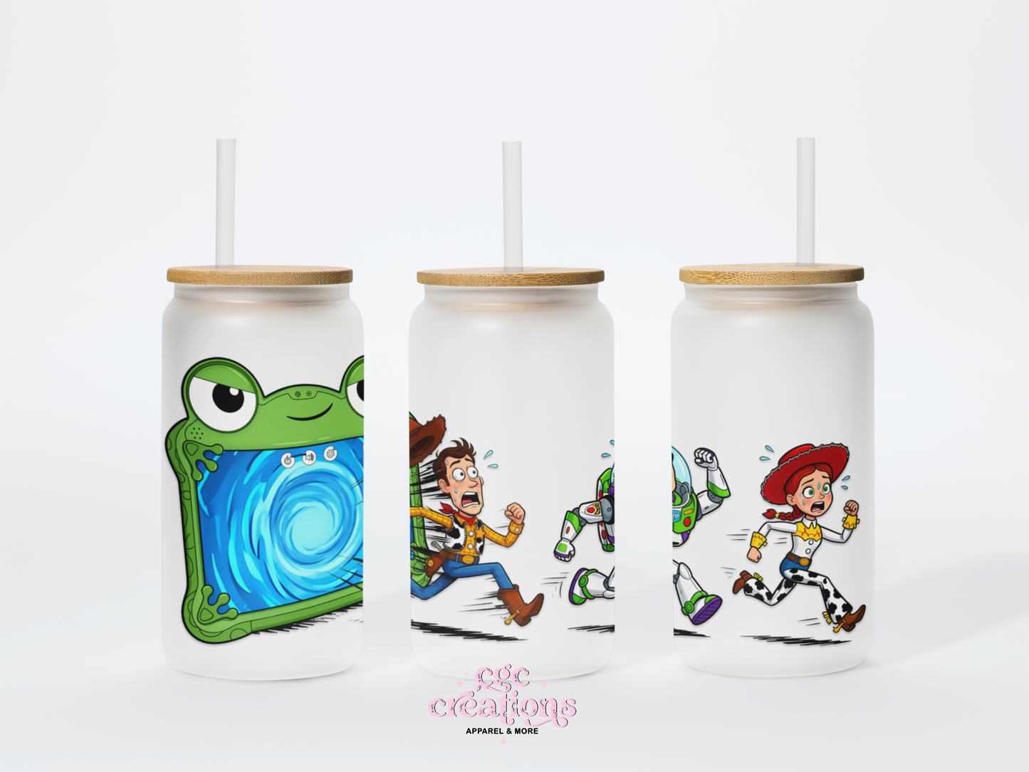Space Ranger And Cowboy #2 16oz Glass Cup With Lid