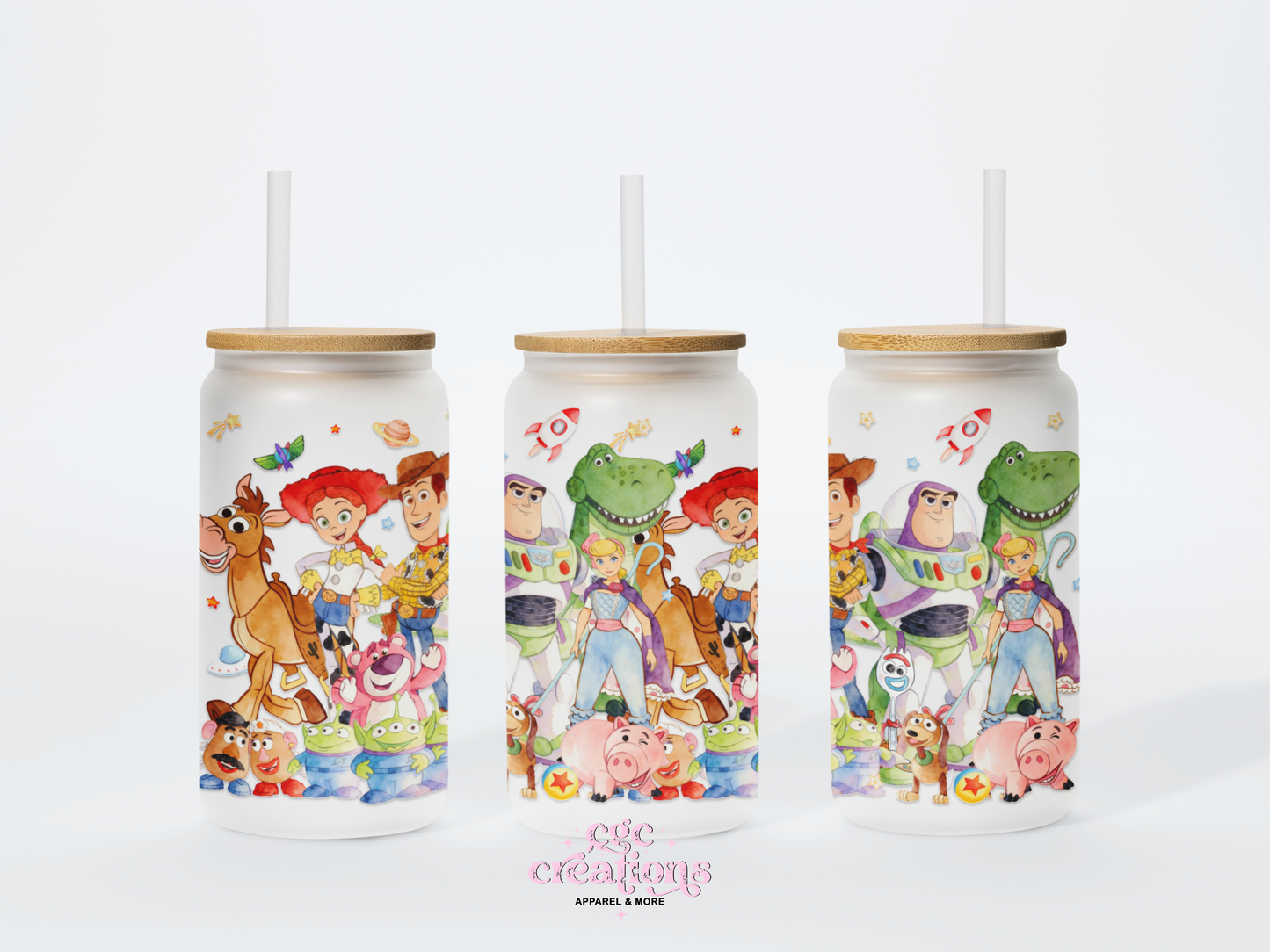 Space Ranger And Cowboy #3 16oz Glass Cup With Lid