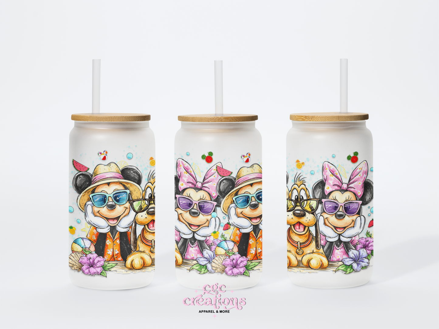 Mouse & Friends 16oz Glass Cup With Lid