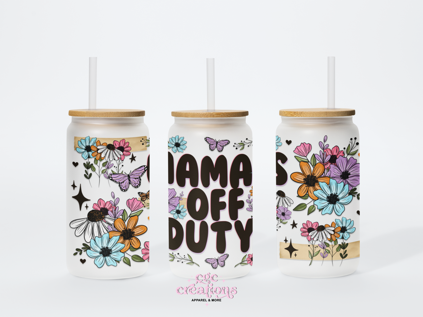 Mama Off Duty 16oz Glass Cup With Lid