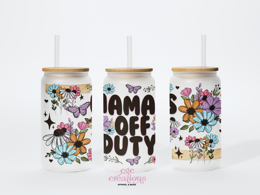Mama Off Duty 16oz Glass Cup With Lid